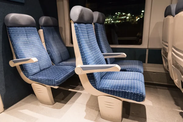 Six blue train seats  of a French train