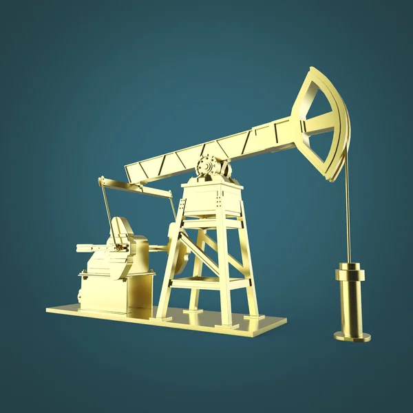 High detailed golden oil pump-jack, rig. isolated rendering.  fuel industry, economy crisis illustration.