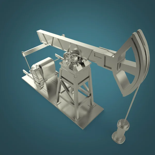 High detailed silver pump-jack, oil rig. isolated  rendering.  fuel industry, economy crisis illustration.