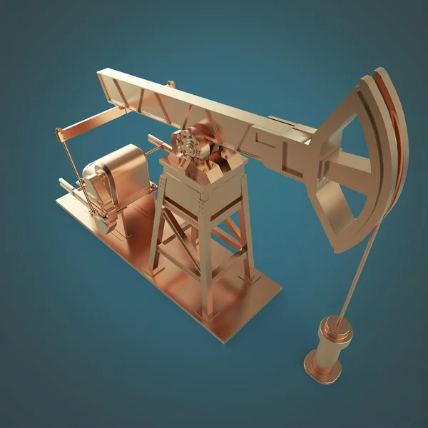 High detailed bronze pump-jack, oil rig. isolated  rendering.  fuel industry, economy crisis illustration.