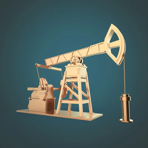 High detailed bronze pump-jack, oil rig. isolated  rendering.  fuel industry, economy crisis illustration.