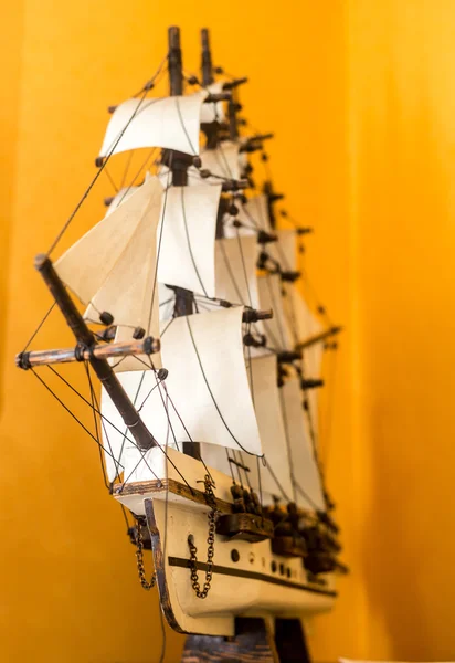 Boat model. Small wooden ship.