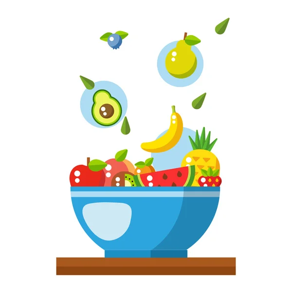 Salad vector illustration. Salad bowl in flat style. Concept fresh, natural, healthy food. Fruit salad in the plate. Flat icon salad