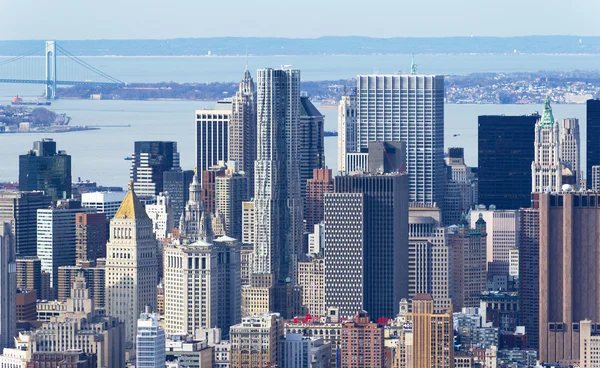 Manhattan skyscrapers up close, New York skyline, April of 2015, USA