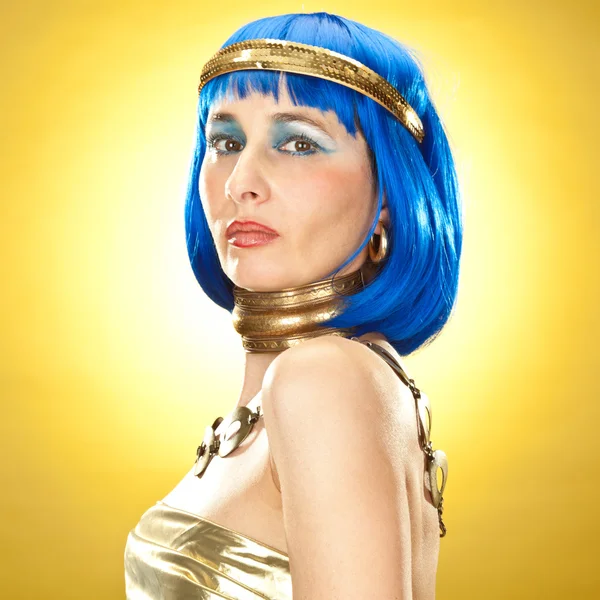Queen cleopatra egyptian style portrait on yellow background