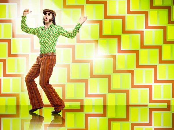 1970s vintage man dance with green texture background
