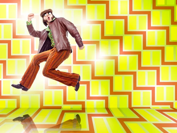 1970s vintage man dance with green texture background