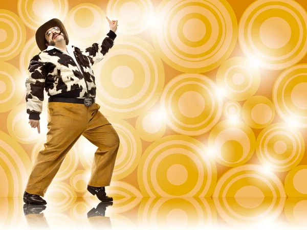 1970s vintage man dance with brown background