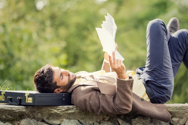 Young businessman study outdoor in nature