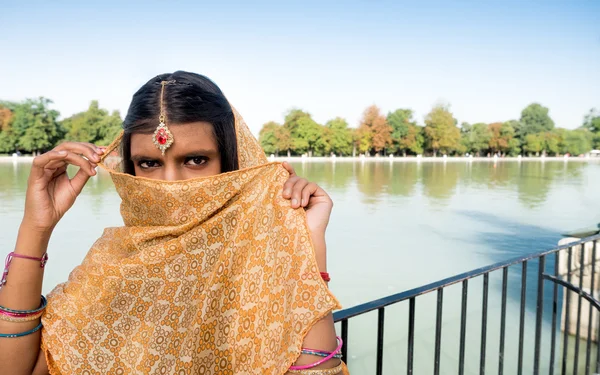 Mysterious and traditional indian woman with nice eyes