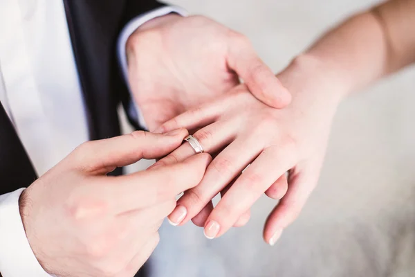 Groom wears bride a ring on the finger