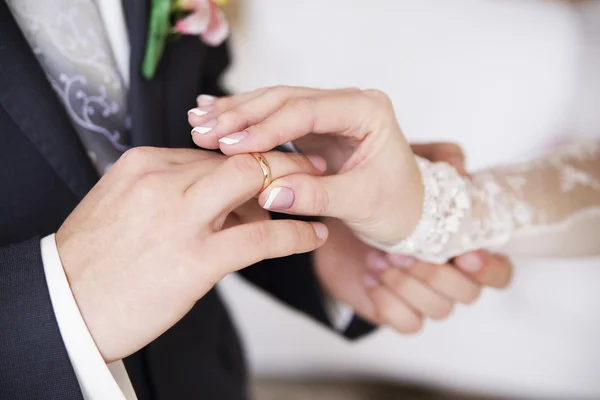 Groom wears bride a ring on the finger
