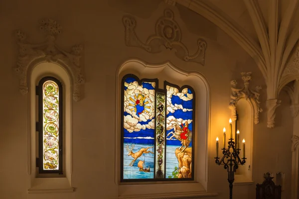 Stained glass windows inside the Regaleira Palace