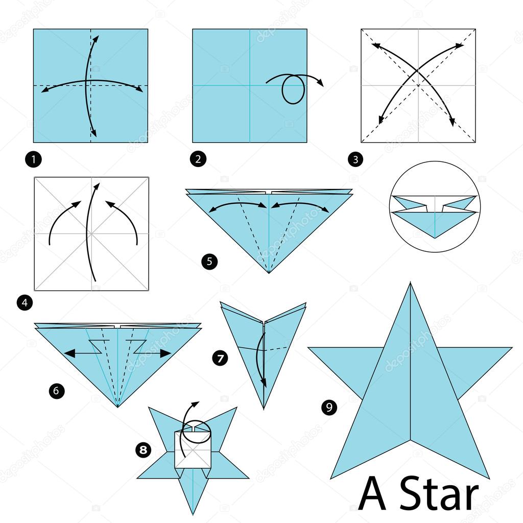 Gwiazda Z Origami Krok Po Kroku Krok po kroku instrukcje, jak zrobić origami A gwiazda — Grafika