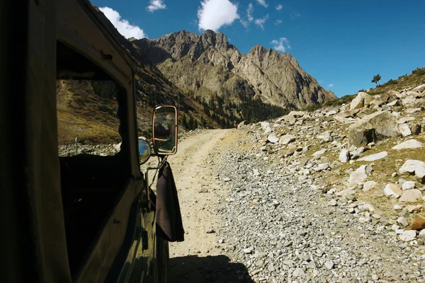 Beautiful view of mountain from jeep during road travel