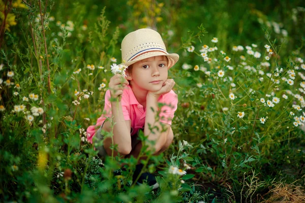 Child laying on the grass with daisies