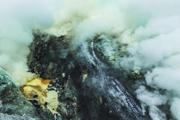 Inside Ijen volcano crater