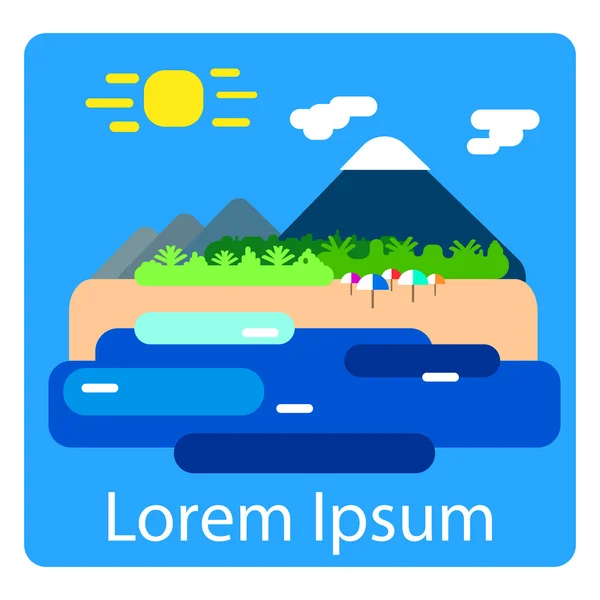 Summer island flat vector landscape with place for text