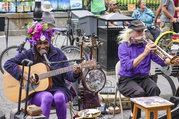 Typical street musicians for jazz music in New Orleans - NEW ORLEANS, LOUSIANA - APRIL 17, 2016