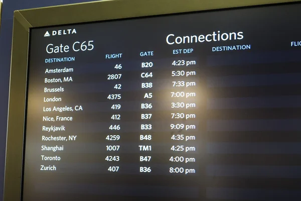 Delta Flights Info Screen at the airport - NEW YORK, USA - APRIL 9, 2016