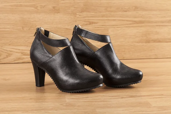 Black leather shoes for women