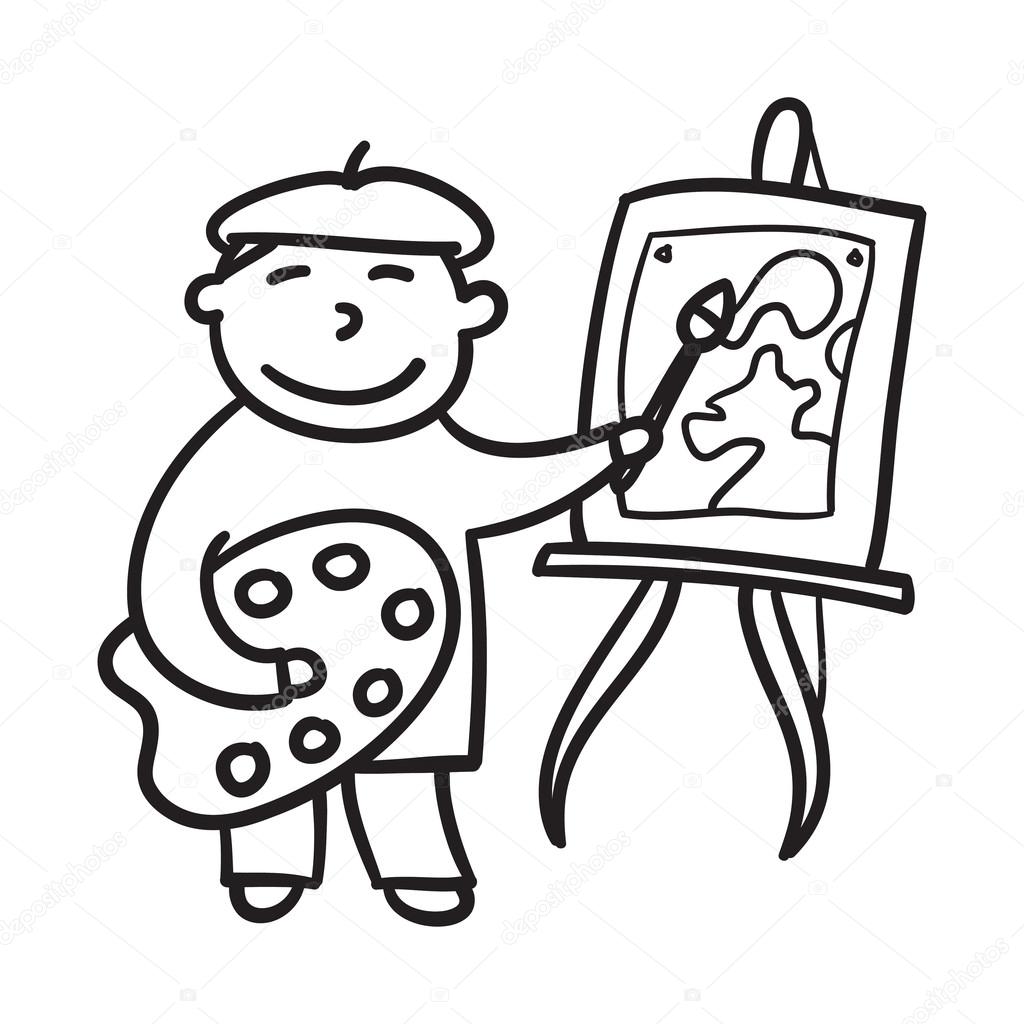 Garçon dessin main dessinée illustration vectorielle. Enfant peinture