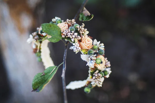 Hoop from flowers, wreath with colored flowers. Handmade flowers wreath on white. Accessory. Artificial flowers. Hair accessories. Beauty. Fashion. Decoration for the head. Wreath hair.