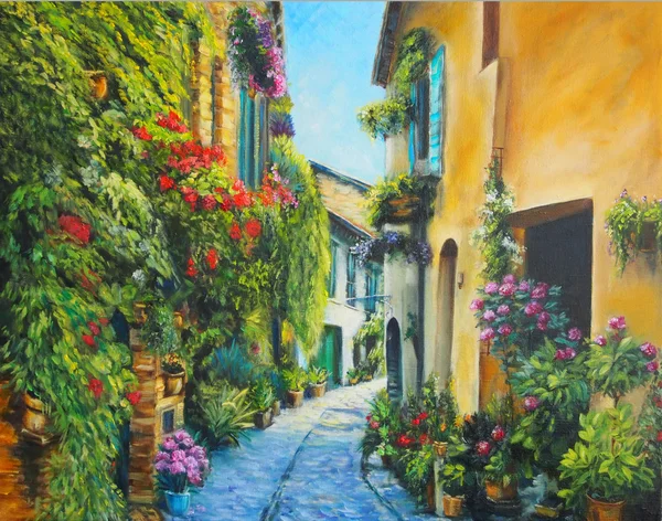 Art Oil-Painting Picture Flower Street in Italy