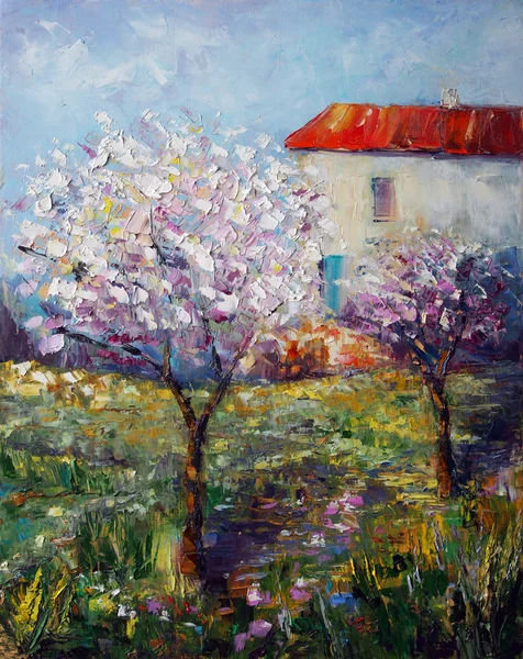 Art Oil-Painting Picture Blooming Garden