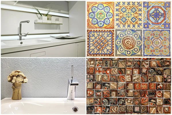 Modern style of washbasin in the bathroom and the kitchen, Portuguese tile