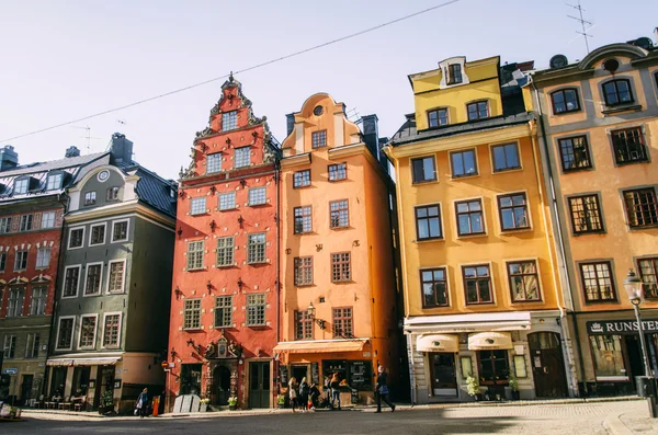 View of the Stortorget place in Gamla stan with bright colored old buildings