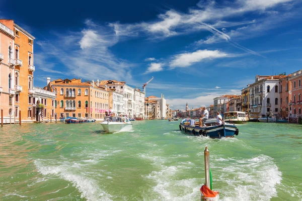 Sunny view of Venice from the board of speedboat, Veneto region, Italy