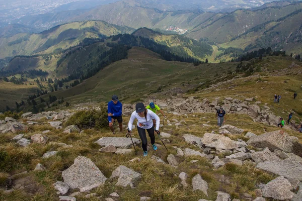 ALMATY, AUGUST 20: Skyrunner runs in the mountains on August 20, 2016, Almaty (Kazakhstan)