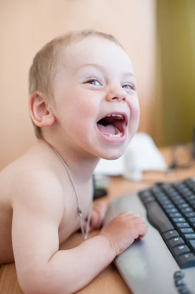 Little, boy, laugh, computer, keyboard, technology, fun, play, scream, fun, innocent, Internet