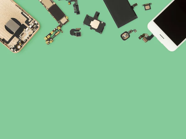 Flat Lay of smart phone components isolate