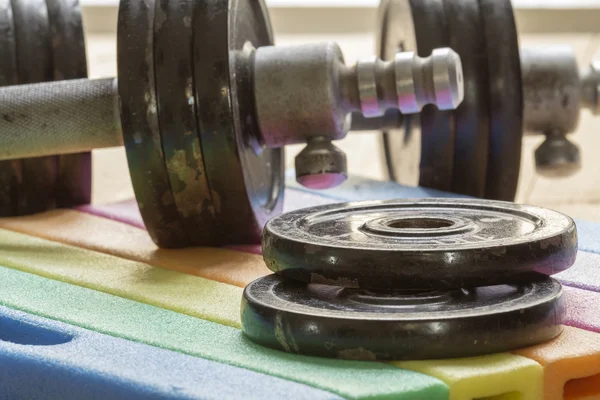 Sports dumbbells closeup