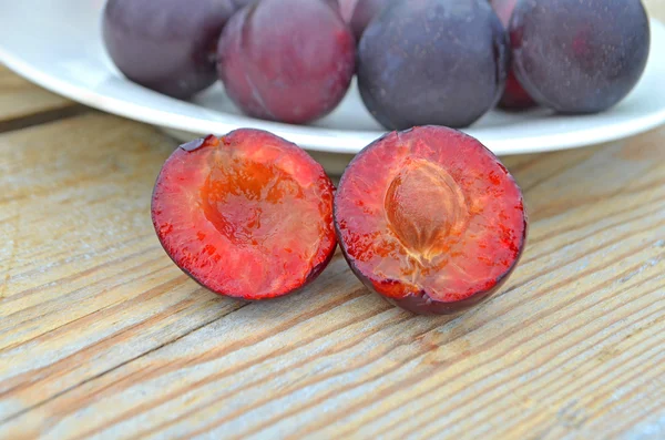 Ripe sliced plums