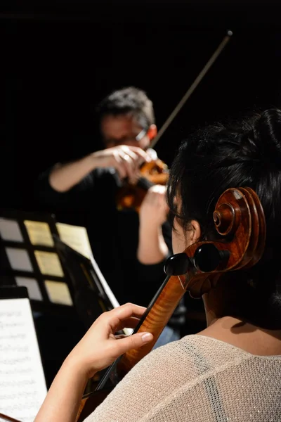 Classical musicians playing the Cello and Violin together