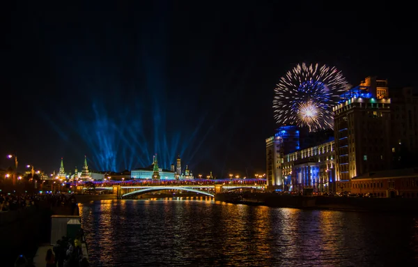 Beautiful night view of the Kremlin during the fireworks