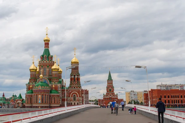 Annunciation cathedral and theater bridge. The Republic of Mari El, Yoshkar-Ola, Russia. 05/21/2016