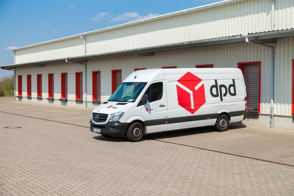 German mercedes benz van from dpd stands on logistic depot