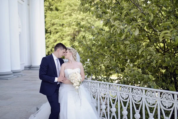 Beautiful wedding couple hugging