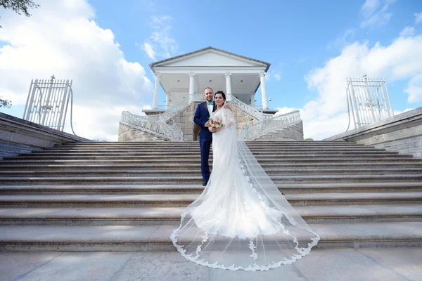 Beautiful wedding couple hugging