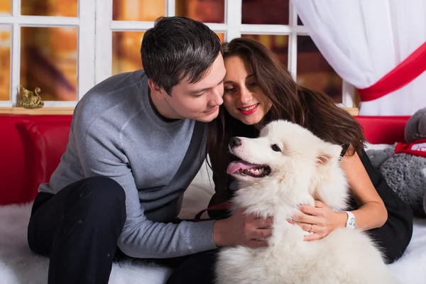 Happy family with dog