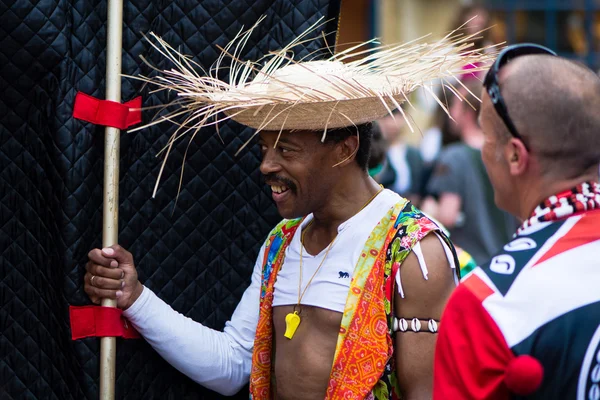 Man in straw hat at Bath Carnival