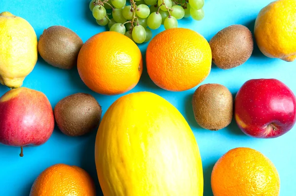 Fruit set on a blue background from above