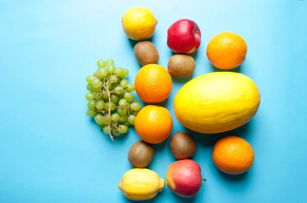 Fruit set on a blue background from above