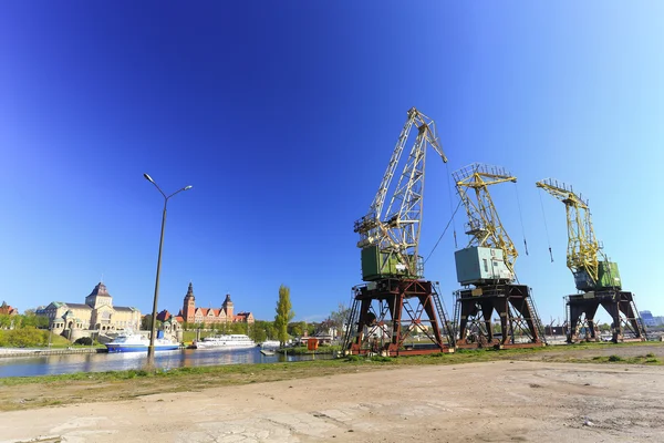 A view of the cranes in the old port. Szczecin, Poland