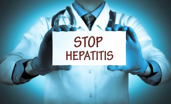 Doctor keeps a card with the name of the - stop hepatitis