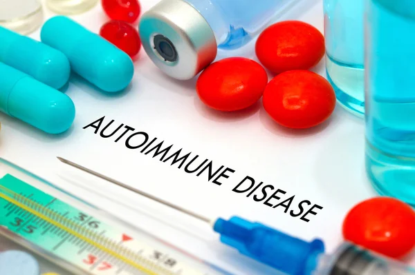 Autoimmune disease. Treatment and prevention of disease. Syringe and vaccine. Medical concept. Selective focus